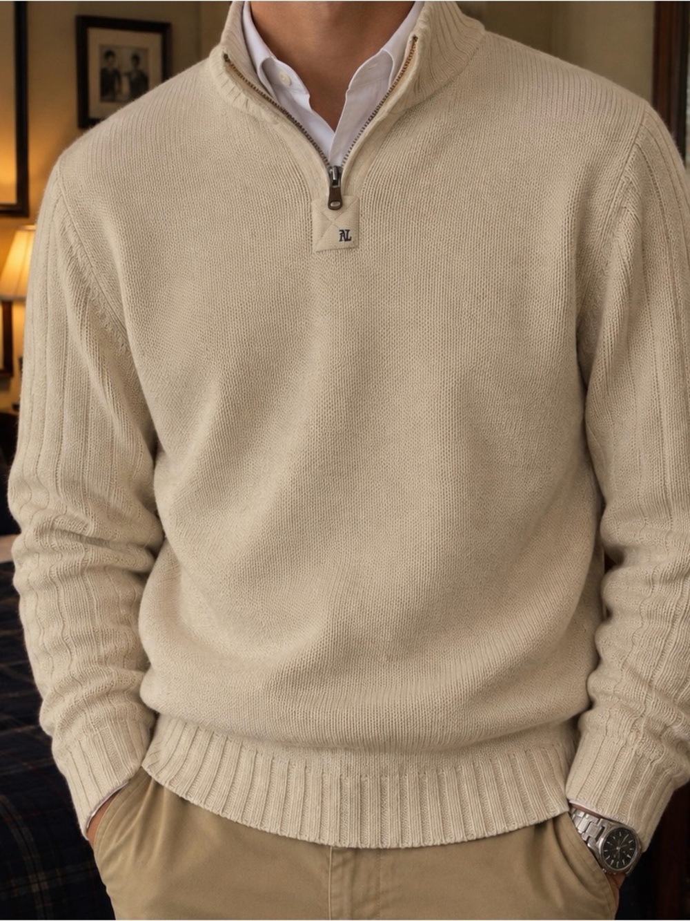 Polo by Ralph Lauren Men's Beige Half-Zip Sweater